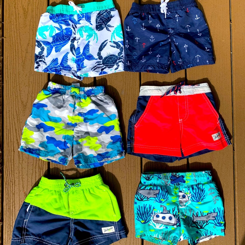 🔥HOST PICK🔥SET OF 6 TODDLER BOYS BATHING SUITS TRUNKS VARIOUS BRANDS SZ 6M-12M